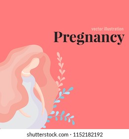 Pregnancy woman. Vector illustration in flat.Happy young woman in casual clothes holding her round belly and can't wait to have her baby. Hand drawn line art cartoon vector illustration.