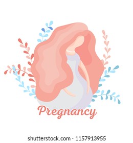 Pregnancy woman. Vector illustration in flat.Happy young woman in casual clothes holding her round belly and can't wait to have her baby. Hand drawn line art cartoon vector illustration.