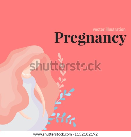 Pregnancy woman. Vector illustration in flat.Happy young woman in casual clothes holding her round belly and can't wait to have her baby. Hand drawn line art cartoon vector illustration.
