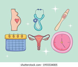 pregnancy and women icons set