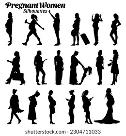 Pregnancy women silhouettes vector illustration set.