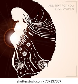 Pregnancy woomen. Vector illustration of the divine nature of a pregnant woman and her connection with nature.