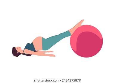 Pregnancy workout. Vector illustration of a pregnant woman exercising with a fitness ball
