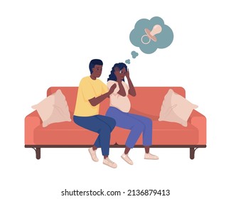 Pregnancy worry episode semi flat color vector characters. Sitting figures. Full body people on white. Reassuring partner simple cartoon style illustration for web graphic design and animation