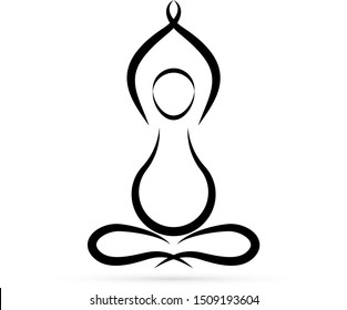 Pregnancy Yoga Icon. Lotus Design. Silhouette Woman For Studio, Class And School Yoga. Vector Illustration.