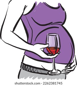 pregnant 2 woman with drinking problem with glass of wine health concept vector illustration