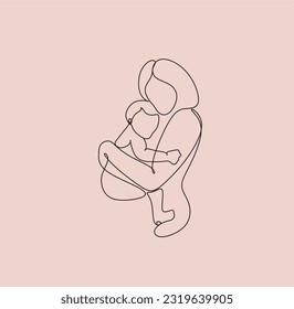 Mujer abstracta embarazada de una línea de arte , contorno continuo estilizado con puntos abstractos. Señora que espera un hijo, foto de la futura madre y del bebé en el vientre. Concepto de maternidad.Doodle,sketch,vector