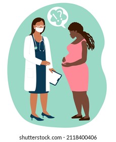 A pregnant African American woman came to the doctor gynecologist with questions, doubts, fears, concerns about the health of the baby and the upcoming birth. Care during pregnancy checkup