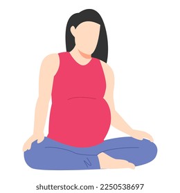 pregnant african american woman. female yoga sitting pose. concept of health, wellness, baby, pregnancy, woman theme. vector illustration. data style.