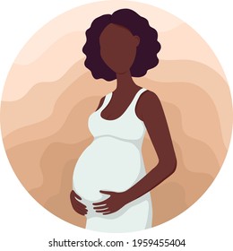Pregnant african american woman logo ask a question boy or girl. Flat style vector illustration design
