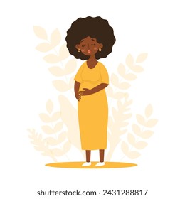 Pregnant African American woman. Motherhood concept. Flat vector illustration.