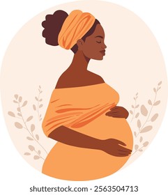 Pregnant african black skin woman in dress. Silhouette of a pregnant woman. Vector illustration
