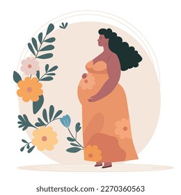 Pregnant african woman. Motherhood concept. Vector flat cartoon illustration