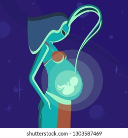 Pregnant alien with baby vector illustration