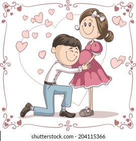 Pregnant Announcement Couple Vector Cartoon - Vector cartoon of a pregnant couple. File type: vector EPS AI8 compatible. No gradients, no transparencies used.  