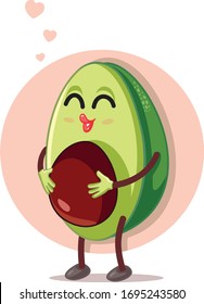 Pregnant Avocado Vector Cartoon Illustration. Funny pregnant cartoon fruit with baby seed
