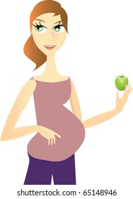 Pregnant beautiful woman with green apple