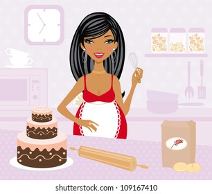 Pregnant beauty cooking