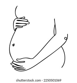 Pregnant belly hand drawn in line art style.