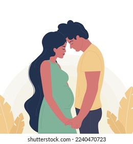 Pregnant black African American woman and man. Vector
