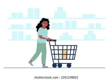 Pregnant black African American woman shopping in a supermarket