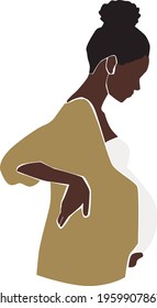 Pregnant black woman with with a bun on the head. Abstract faceless woman portrait.