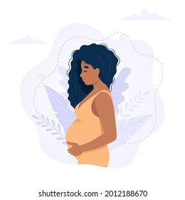 Pregnant black woman concept vector illustration in cute cartoon style, healthcare, pregnancy