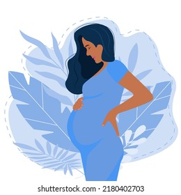 Pregnant black woman concept vector illustration in cute cartoon style, healthcare, pregnancy