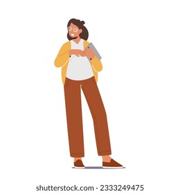 Pregnant Businesswoman Confidently Manages Her Work With A Tablet In Hand, Showcasing Her Ability To Balance Professional Responsibilities While Expecting A Child. Cartoon People Vector Illustration