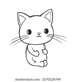 Pregnant Cat Holding Belly – Cute Outline Illustration