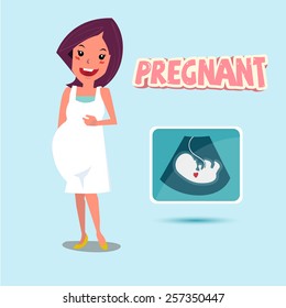 pregnant character. mom with her baby in ultrasound scan - vector illustration