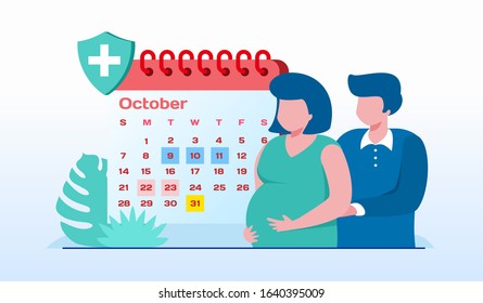 Pregnant checkup, schedule, health, birth newborn, pregnancy landing page website illustration flat vector template 