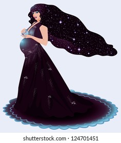 Pregnant cosmos woman, vector illustration