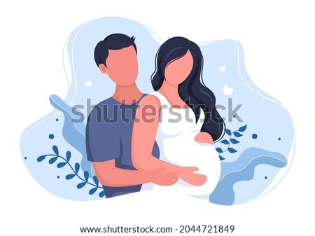 Pregnant Couple Background Vector Illustration with A Husband Takes Care and Hugs His Wife or Mother While Waiting for Birth in Flat Design Style