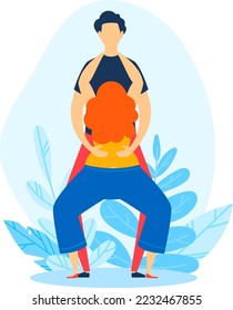 Pregnant couple doing sport exercise, yoga, gymnastics vector illustration