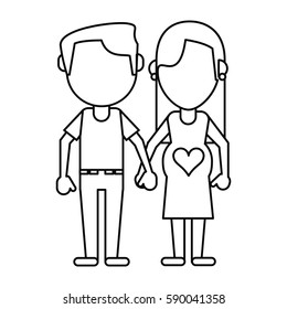 pregnant couple hing hands thin line