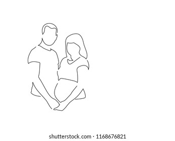Pregnant couple isolated line drawing, vector illustration design. Maternity collection.