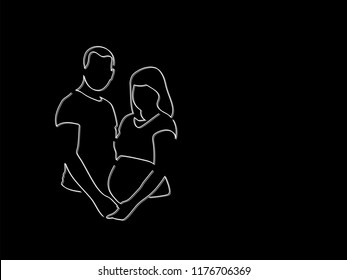 Pregnant couple isolated line drawing, vector illustration design. Maternity collection.