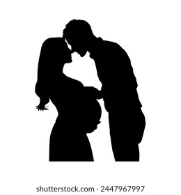 Pregnant Couple Silhouette Pregnant Couple, man kissing pregnant wife silhouette isolated on white