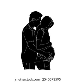 Pregnant couple silhouette vector illustration