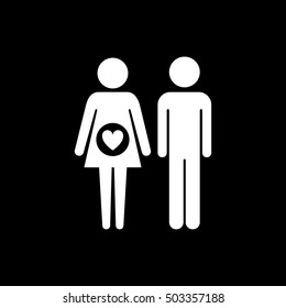 Pregnant couple with vector icon, white on black