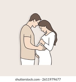 A pregnant couple waiting for their baby in their womb to give birth in good health. Vector design illustration related to pregnancy