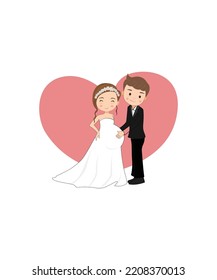 Pregnant Couple Wedding Invitation Vector Cartoon - Vector  of a pregnant bride and a happy groom isolated on white background. 