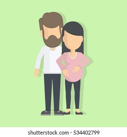 pregnant couple. wife and her husband together. Vector illustration flat design