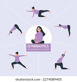 Pregnant courses infographic set with gymnastics symbols flat vector illustration