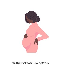 Pregnant dark skin woman, future mom,  concept illustration in cute vector style. Healthcare, pregnancy. Flat vector illustration isolated on white.