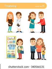 Pregnant and expecting the birth of baby. Family and motherhood. Vector illustration.