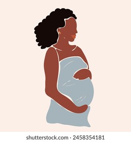 Pregnant faceless afro american woman holding her belly