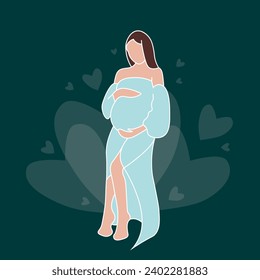 pregnant fair-skinned girl in a blue dress