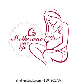 Pregnant female beautiful body outline, mother-to-be drawn vector illustration. Gynecology and pregnancy medical care clinic promotion leaflet